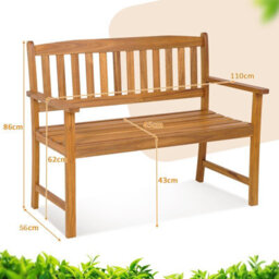 Costway 2-Person Outdoor Bench Patio Wooden Bench W/ergonomic Backrest-Natural - thumbnail 2