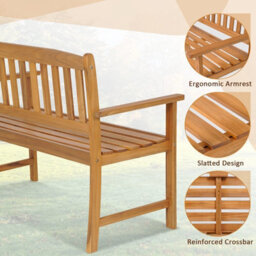 Costway 2-Person Outdoor Bench Patio Wooden Bench W/ergonomic Backrest-Natural - thumbnail 5