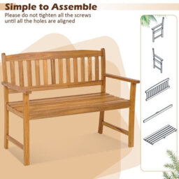 Costway 2-Person Outdoor Bench Patio Wooden Bench W/ergonomic Backrest-Natural - thumbnail 4