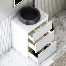 Royal Bathrooms Avenza 600mm Matt White Floor Standing Countertop Bathroom Vanity Unit 3 Drawer With Milan Black Basin - thumbnail 5