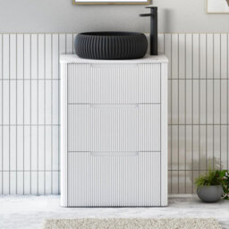 Royal Bathrooms Avenza 600mm Matt White Floor Standing Countertop Bathroom Vanity Unit 3 Drawer With Milan Black Basin - thumbnail 1
