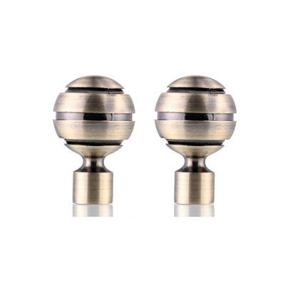 Lister Cartwright 19mm Curtain Pole Ends Finials Pack Of 2 Adjustable Screws Available In Colours Antique Brass (Metal Ribbed Ball Finials)