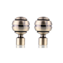 Lister Cartwright 19mm Curtain Pole Ends Finials Pack Of 2 Adjustable Screws Available In Colours Antique Brass (Metal Ribbed Ball Finials)
