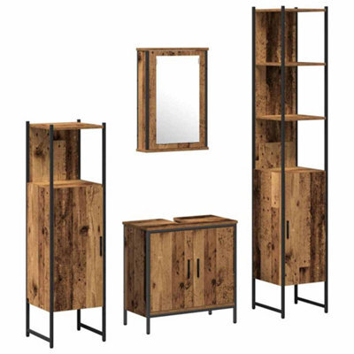 Berkfield Modern 4 Piece Bathroom Furniture Set Old Wood Engineered Wood
