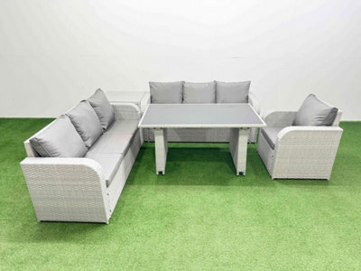 Fimous Rattan Garden Furniture Dining Set 7-Seater Patio Rectangular Table Sofa Set With Side Table Light Grey - image 1