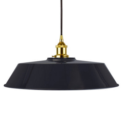 Navy Blue Large Chancery Painted Dome Pendant Light With Gold Lamp Holder And Black Round Cable - Se Home - image 1