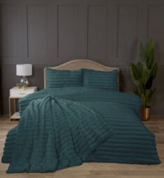 Rapport Home Chunky Ribbed Fur Polyester  Fur Duvet Set Double Racing Green