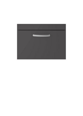 Nuie Hudson Reed Athena Wall Hung Vanity Unit, Durable Soft Close Single Door, Modern Bathroom Cabinet Storage In Gloss Grey, 600mm