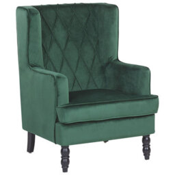 Beliani Armchair Sandset With Footstool Velvet Dark Green - thumbnail 4