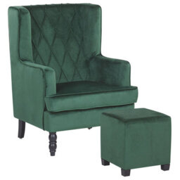 Beliani Armchair Sandset With Footstool Velvet Dark Green