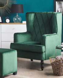 Beliani Armchair Sandset With Footstool Velvet Dark Green - thumbnail 2