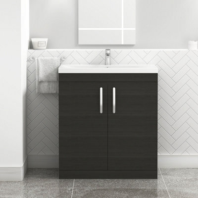 Royal Bathrooms Turin Hale Black 800mm Floor Standing Vanity Unit 2 Door With Mid-Edge Basin Sink - image 1