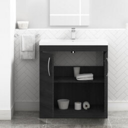 Royal Bathrooms Turin Hale Black 800mm Floor Standing Vanity Unit 2 Door With Mid-Edge Basin Sink - thumbnail 5