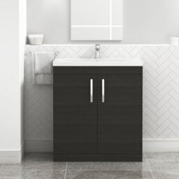 Royal Bathrooms Turin Hale Black 800mm Floor Standing Vanity Unit 2 Door With Mid-Edge Basin Sink - thumbnail 1