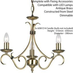 Hanging Ceiling Pendant Light Antique Brass 3X Shade Vintage Lamp Bulb Holder - thumbnail 2