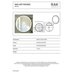 RAK Ceramics Rak Art Round 600mm Brushed Gold Led Illuminated Bathroom Mirror With Touch Sensor & Ip44 Rating - thumbnail 2