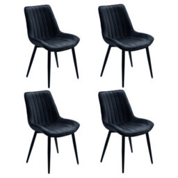 Living And Home Set Of 4 Black Polyester Velvet Upholstered Dining Chairs - thumbnail 2