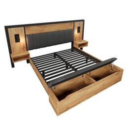 Merax 5Ft King Bed 150X200 Cm, Linen Upholstered Bed Frame With Reading Lights, Usb-C, Bedside Tables & Storage Bench, Oak - thumbnail 8