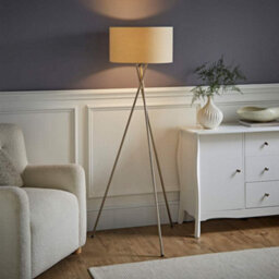 Valuelights Camden Brushed Chrome Tripod Floor Lamp With Cream Shade And Bulb - thumbnail 2