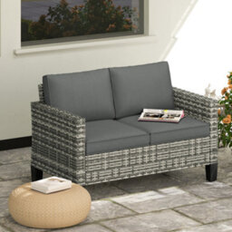 Outsunny Rattan Sofa With Cushions, 2 Seater Garden Furniture, Light Grey