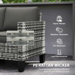 Outsunny Rattan Sofa With Cushions, 2 Seater Garden Furniture, Light Grey - thumbnail 5
