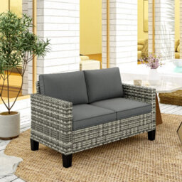 Outsunny Rattan Sofa With Cushions, 2 Seater Garden Furniture, Light Grey - thumbnail 8