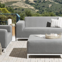 Wyld And Coco Aurora Grey Ottoman With White Aluminium Legs, Water-Resistant Polyester, 83X83X36 Cm - thumbnail 2