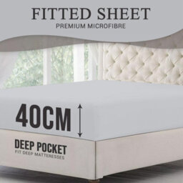 Bedlooms King Fitted Sheet 40Cm Extra Deep - Soft Microfiber Deep Pocket Elasticated Bed Fitted Sheets Silver, 152X200 Cm - thumbnail 3