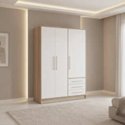 Amos Mann Furniture Essen 3 Door Wardrobe With Drawers White And Oak Effect - thumbnail 2