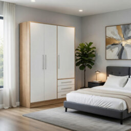 Amos Mann Furniture Essen 3 Door Wardrobe With Drawers White And Oak Effect - thumbnail 5