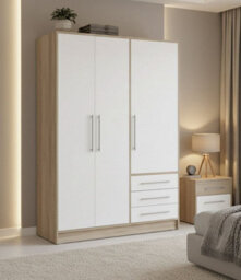 Amos Mann Furniture Essen 3 Door Wardrobe With Drawers White And Oak Effect - thumbnail 4