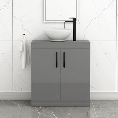 Royal Bathrooms Turin 800mm Floor Standing Vanity Unit 2 Door Indigo Grey Gloss & Countertop Basin - Breeze With Matt Black Handle - image 1