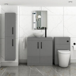Royal Bathrooms Turin 800mm Floor Standing Vanity Unit 2 Door Indigo Grey Gloss & Countertop Basin - Breeze With Matt Black Handle - thumbnail 2