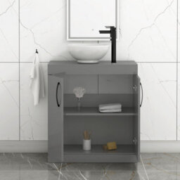 Royal Bathrooms Turin 800mm Floor Standing Vanity Unit 2 Door Indigo Grey Gloss & Countertop Basin - Breeze With Matt Black Handle - thumbnail 3