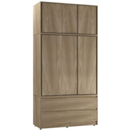 Urbn-Living Urbnliving 240Cm Height 6 Sliding Door 4 Drawer Oak Freestanding Wardrobe Clothes Storage Hanging Rail Bedroom - thumbnail 1