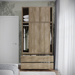 Urbn-Living Urbnliving 240Cm Height 6 Sliding Door 4 Drawer Oak Freestanding Wardrobe Clothes Storage Hanging Rail Bedroom - thumbnail 5
