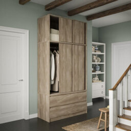 Urbn-Living Urbnliving 240Cm Height 6 Sliding Door 4 Drawer Oak Freestanding Wardrobe Clothes Storage Hanging Rail Bedroom - thumbnail 4
