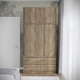 Urbn-Living Urbnliving 240Cm Height 6 Sliding Door 4 Drawer Oak Freestanding Wardrobe Clothes Storage Hanging Rail Bedroom - thumbnail 7