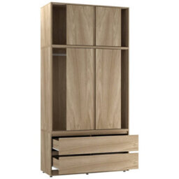 Urbn-Living Urbnliving 240Cm Height 6 Sliding Door 4 Drawer Oak Freestanding Wardrobe Clothes Storage Hanging Rail Bedroom - thumbnail 6