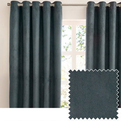 furn. Furn Verso Reversible Suede-Look Blackout Eyelet Curtain Pair, Petrol, (W) 117 X (D) 183Cm - image 1