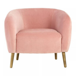 Orsina Metal Legs Pink Velvet Round Chair, Velvet Upholstered Mid Century Armchair, Luxurious Comfortable Armchair