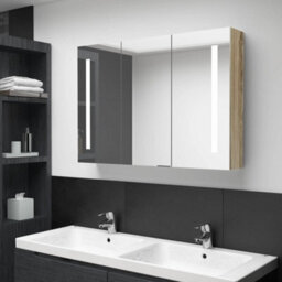 Vidaxl Led Bathroom Mirror Cabinet 89X14X62 Cm Oak