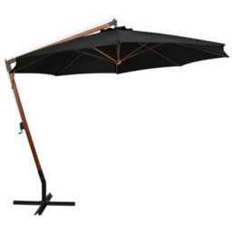 Berkfield Sturdy Hanging Parasol With Pole Black 3.5X2.9 M Solid Fir Wood - thumbnail 1