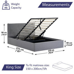 Home Treats King Size Grey Upholstered Ottoman Storage Bed Frame Pillow Padded Headboard Design - thumbnail 3