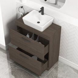 Royal Bathrooms 800mm Floor Standing Vanity Unit 2 Drawer Grey Elm & Countertop Basin - Cube With Matt Black Handle - thumbnail 3