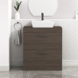 Royal Bathrooms 800mm Floor Standing Vanity Unit 2 Drawer Grey Elm & Countertop Basin - Cube With Matt Black Handle - thumbnail 1