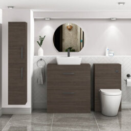 Royal Bathrooms 800mm Floor Standing Vanity Unit 2 Drawer Grey Elm & Countertop Basin - Cube With Matt Black Handle - thumbnail 2
