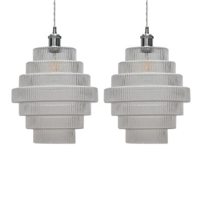 First Choice Lighting Set Of 2 Benson - 7 Tier Ribbed Glass Easy Fit Pendant Lightshades - image 1