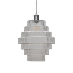 First Choice Lighting Set Of 2 Benson - 7 Tier Ribbed Glass Easy Fit Pendant Lightshades - thumbnail 3