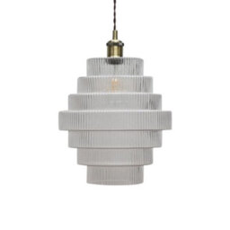 First Choice Lighting Set Of 2 Benson - 7 Tier Ribbed Glass Easy Fit Pendant Lightshades - thumbnail 2